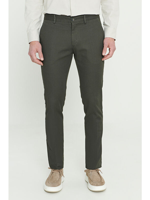 AC&Co / Altınyıldız Classics Erkek Yeşil Slim Fit Dar Kesim Armürlü Esnek Casual Pantolon