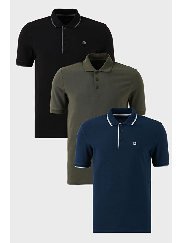Buratti Pamuklu Regular Fit Düğmeli Polo Yaka 3'lü Paket %100 Pamuk Tişört 590211827S3