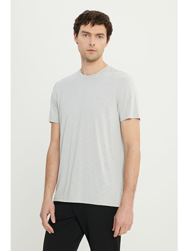 Altınyıldız Classics Erkek Açık Gri Yumuşak Dokulu Slim Fit Dar Kesim Bisiklet Yaka Tişört