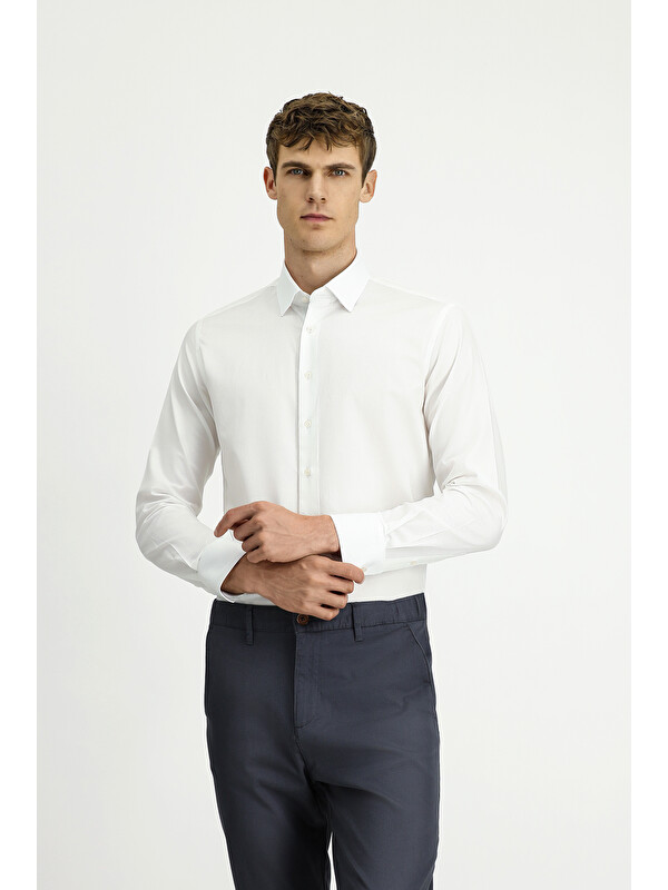 Kiğılı Uzun Kol Slim Fit Dar Kesim Klasik Desenli Pamuk Gömlek