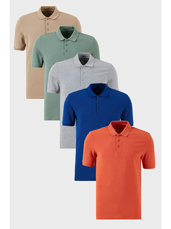 Buratti Pamuklu Regular Fit Düğmeli Polo Yaka 5'li Paket %100 Pamuk Tişört 5902127S5