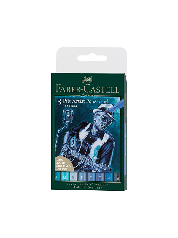 Faber-Castell Pitt Artist Pen Fırça Uç 8'li Blue,Solmaya Dayanıklı Mürekkep,Yüksek Pigmentli