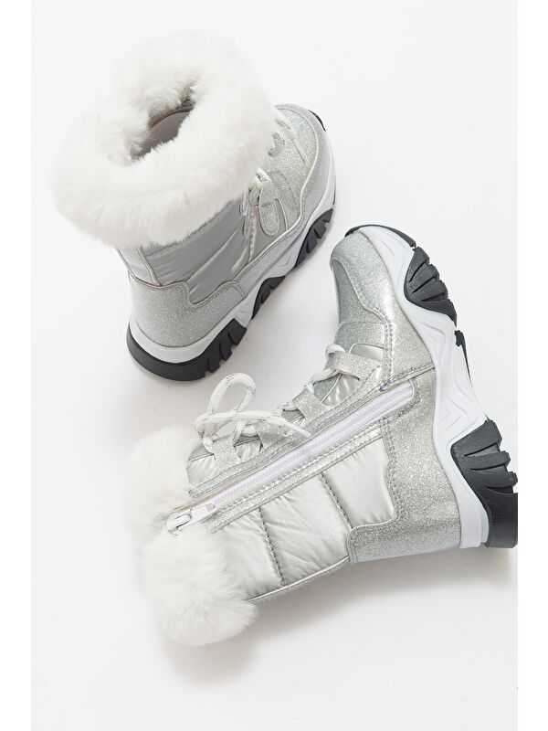 Kız Çocuk Gümüş Simli Rugan Deri Suya Dayanıklı Günlük Bot - Görsel 5