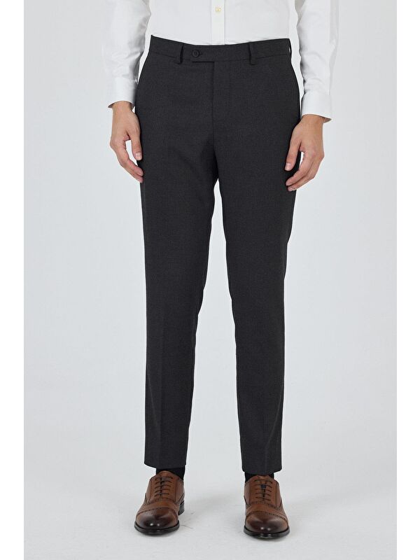 İMZA Koyu Antrasit Yan Cep Açık Paça Slim Fit Esnek Classic Pantolon 1003250906