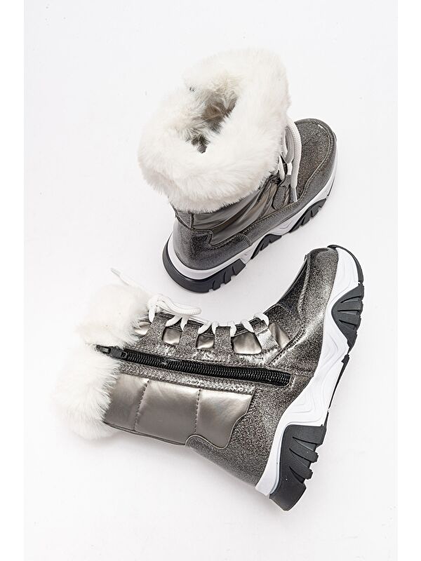 Kız Çocuk Platin Simli Rugan Deri Suya Dayanıklı Günlük Bot - Görsel 5