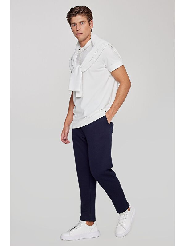 AC&Co / Altınyıldız Classics Erkek Lacivert Pamuklu Standart Fit Normal Kesim Beli Lastikli Diagonal Desenli Örme Pantolon