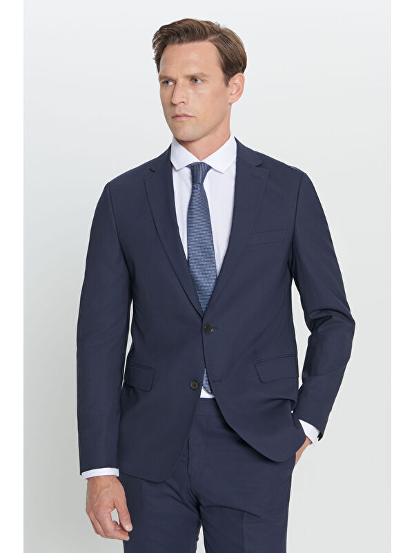 Altınyıldız Classics Erkek Lacivert Su Geçirmez Slim Fit Dar Kesim Mono Yaka Nano Takım Elbise