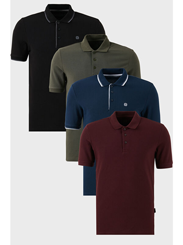 Buratti Pamuklu Regular Fit Düğmeli Polo Yaka 4'lü Paket %100 Pamuk Tişört 590211827S4