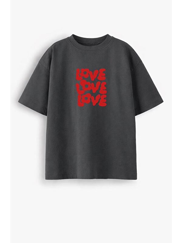 Monila Kadın Premium Kumaş Love Baskılı Oversize T-Shirt