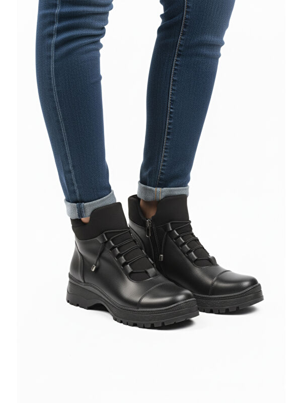 Siyah İçi Polarlı Soğuğa Dirençli Kaymaz Taban Kadın Bot 112 Z - Görsel 2