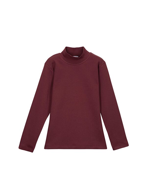 Lovetti Bordo Kız Çocuk Yarım Balıkçı Uzun Kol Tişört
