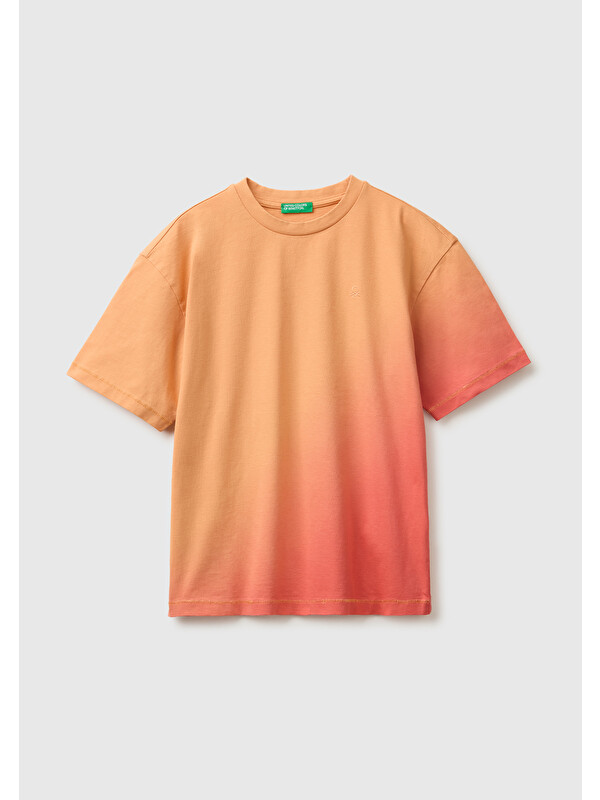 United Colors Of Benetton Erkek Çocuk Kırmızı Mix Çok Renkli Baskılı Bisiklet Yaka T-Shirt