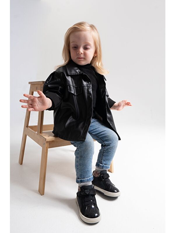 Kız Çocuk Siyah Hakiki Deri Suya Dayanıklı Anatomik İlk Adım Bot - Görsel 2