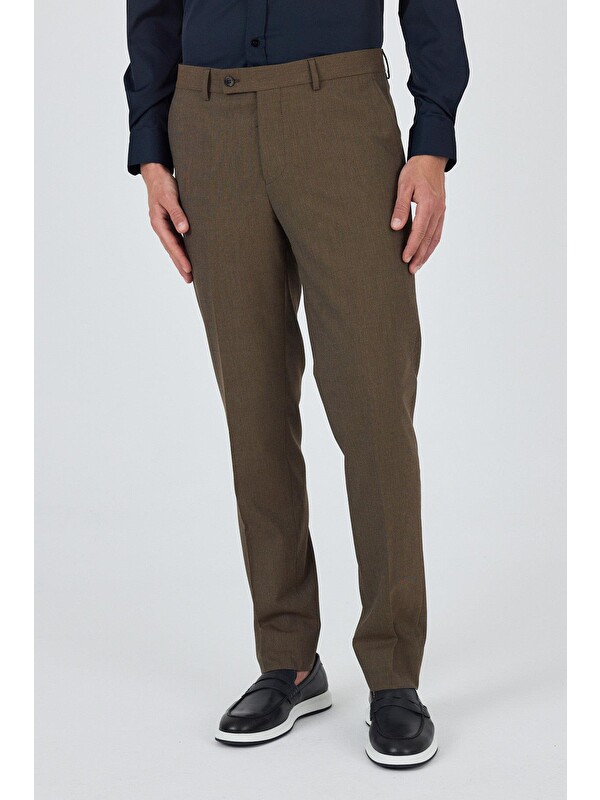İMZA Koyu Vizon Esnek Yandan Cepli Comfort Fit Classic Pantolon 1003250151