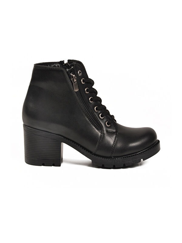 Siyah Bağcıklı Fermuarlı Topuklu Kadın Bot 196 Z - Görsel 2
