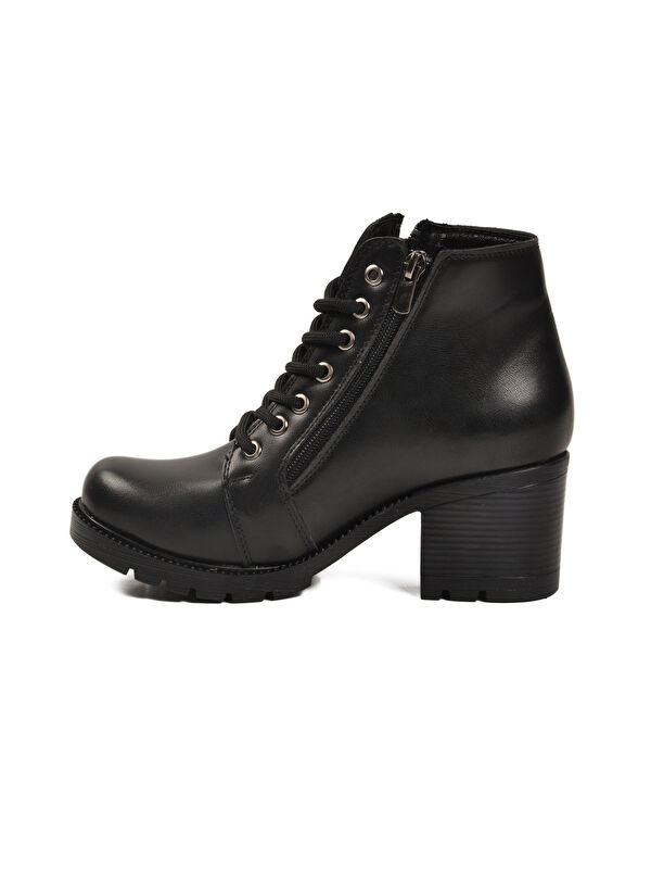 Siyah Bağcıklı Fermuarlı Topuklu Kadın Bot 196 Z - Görsel 3