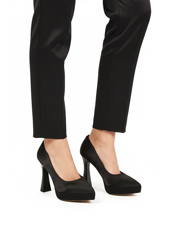 Siyah Saten İnce Uzun Kadın Topuklu Ayakkabı 448206 Z - Görsel 4