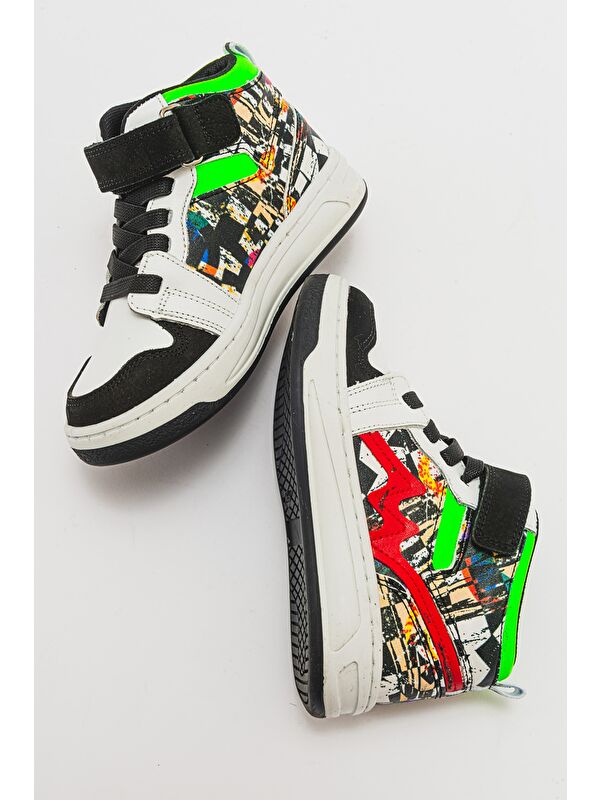 Unisex Çocuk Siyah Baskı Hakiki Deri Anatomik Günlük Bot - Görsel 5