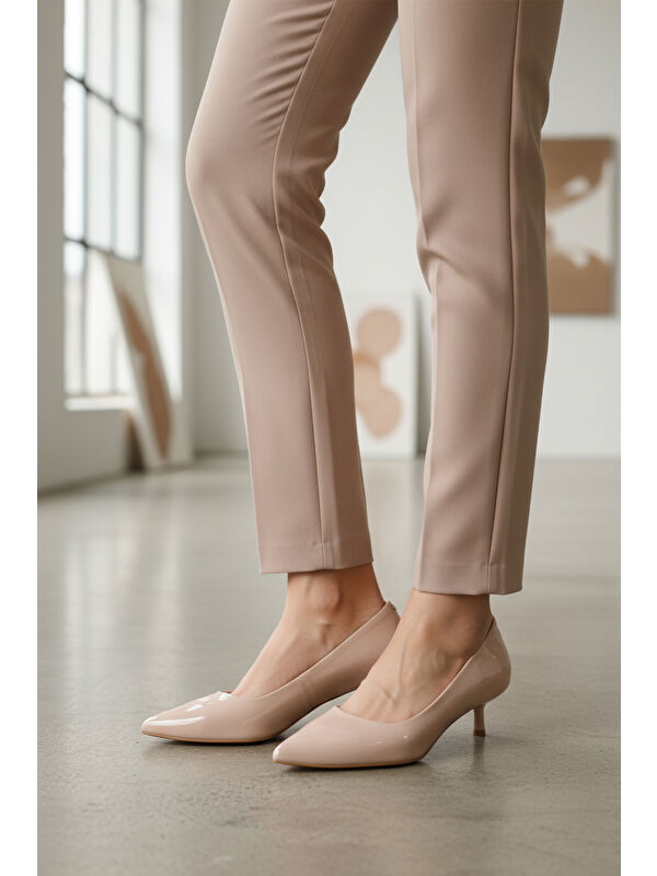 Bej Rugan Hafif Kadın İnce Kısa Topuklu Ayakkabı 458343 Z - Görsel 4