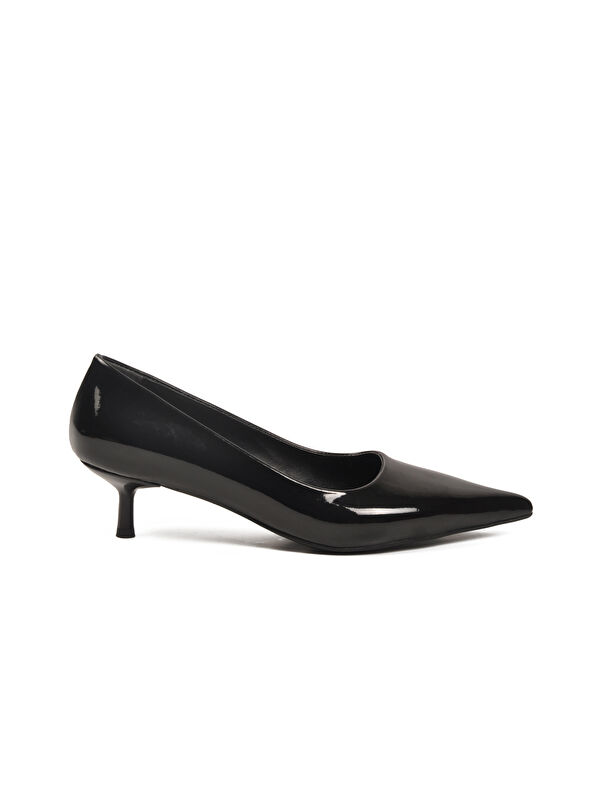 Siyah Rugan Hafif Kadın İnce Kısa Topuklu Ayakkabı 458343 Z - Görsel 3