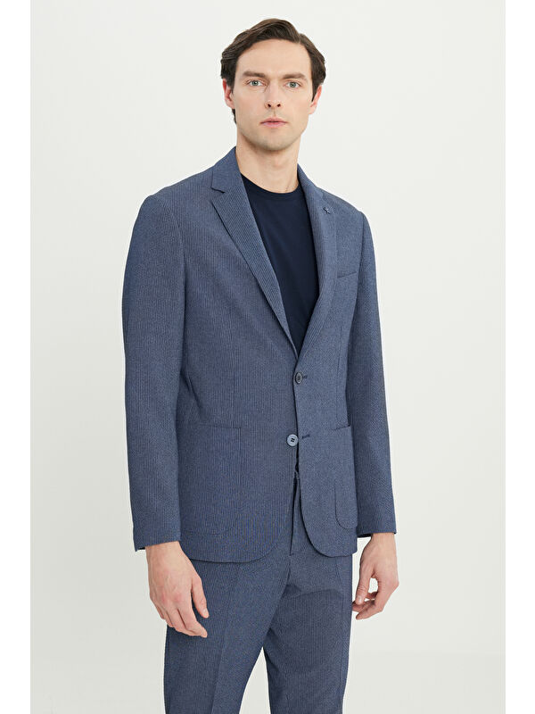 Altınyıldız Classics Erkek Lacivert Ekstra Slim Fit Mono Yaka Kapak Cepli Takım Elbise