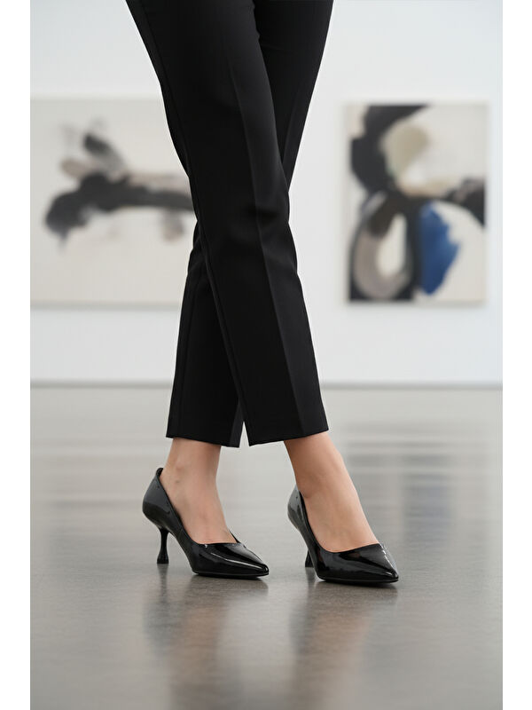 Siyah Rugan Kadın İnce Kısa Topuklu Abiye Ayakkabı 695033 Z - Görsel 4