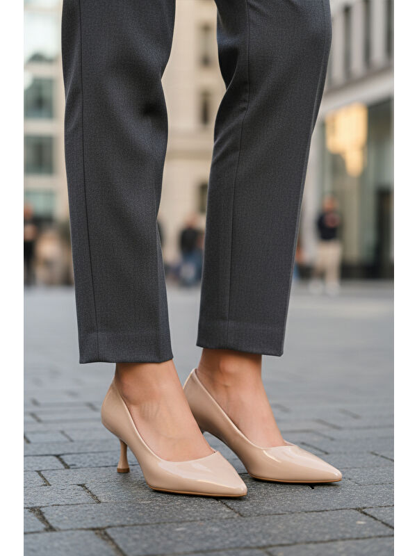 Bej Rugan Kadın İnce Kısa Topuklu Abiye Ayakkabı 695033 Z - Görsel 4