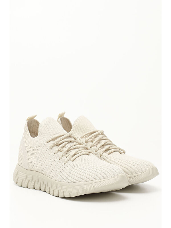 Kadın AÇIK NUDE Triko Bağcıklı Memory Foam Tabanlıklı Comfort Sneaker - Görsel 3