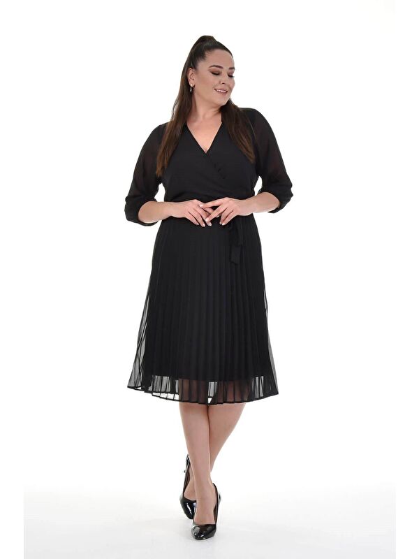 Mylinemoda Astarlı Şifon Pliseli Elbise