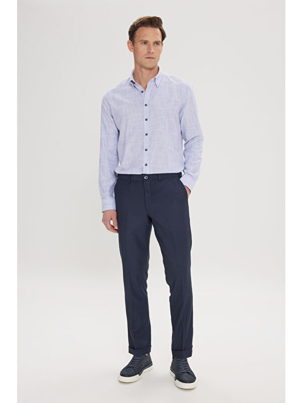 Altınyıldız Classics Erkek Lacivert Slim Fit Kuş Gözü Desenli Esnek Bağlamalı Pantolon