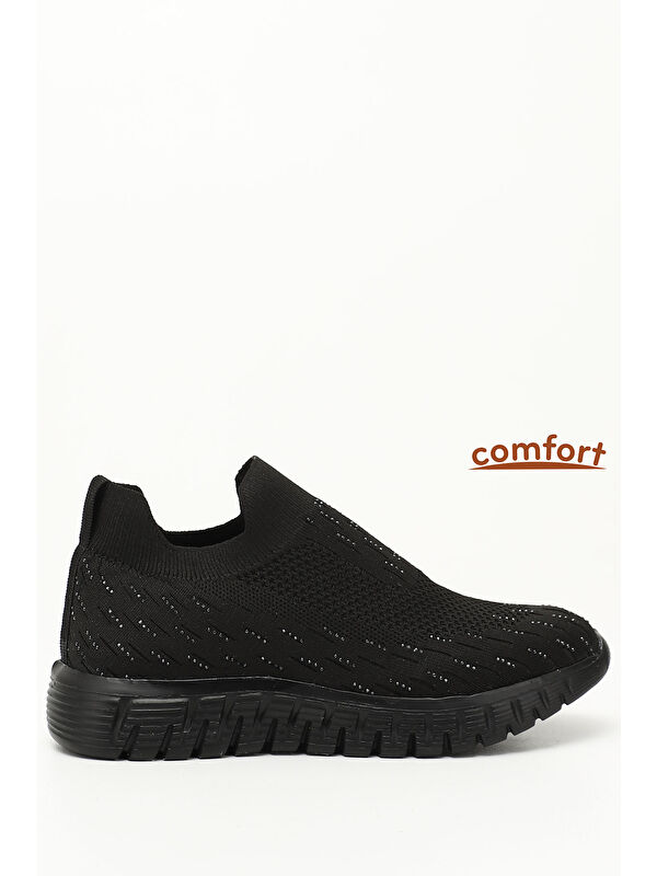 GÖNDERİ(R) Kadın ZÜMRÜT-SİYAH Triko Taşlı Memory Foam Tabanlıklı Comfort Sneaker