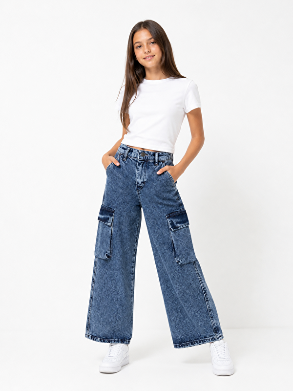 ajn kids Wideleg Kız Çocuk Jean Pantolon