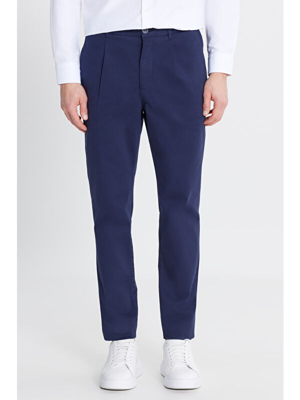 Altınyıldız Classics Erkek Lacivert Pamuklu Slim Fit Dar Kesim Yan Cepli Casual Esnek Pantolon