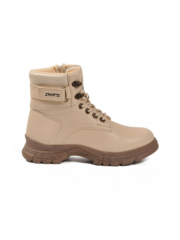 Bej Vizon İçi Polarlı Fermuarlı Kaymaz Taban Kadın Bot 24035 Z - Görsel 2