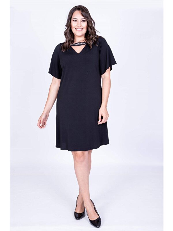 Mylinemoda Yaka Çerçevesi Taşlı Elbise