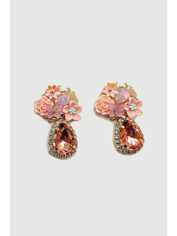 New Obsessions Peach Fantasy Taşlı Abiye Küpe