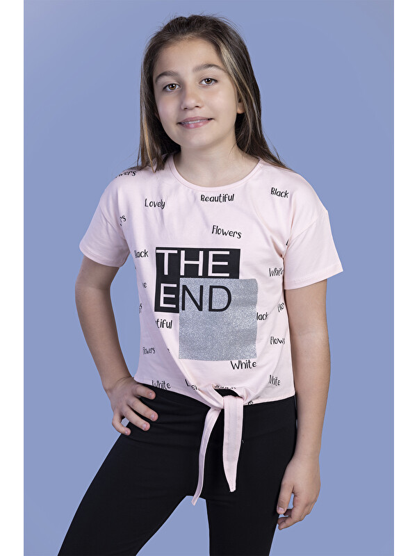 Toontoykids Kız Çocuk Komple Baskılı Bağlama Detaylı Tişört