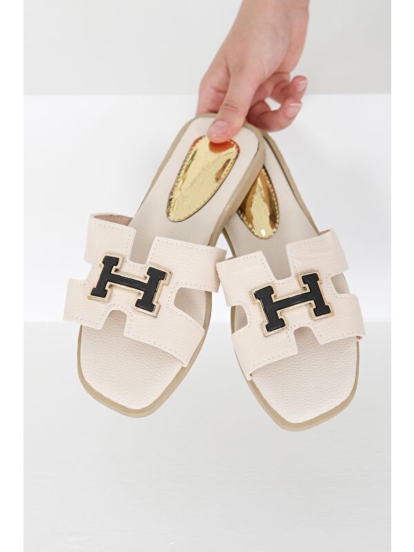 Kadın Krem H Tokalı Terlik - 27407 - Görsel 3