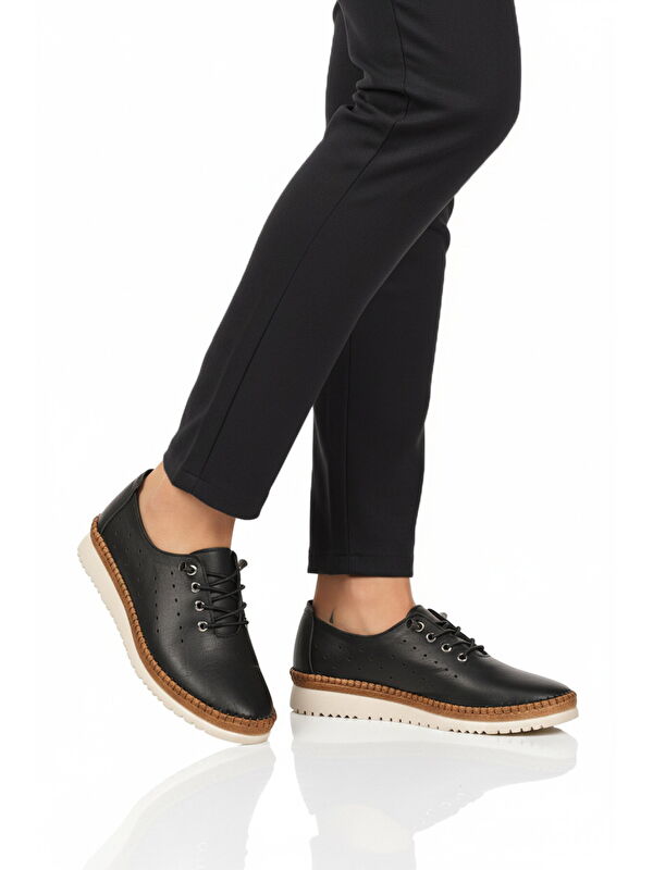 Ayakmod Siyah Ayakmod Hakiki Deri Ortopedik Kadın Casual Ayakkabı 508 Z