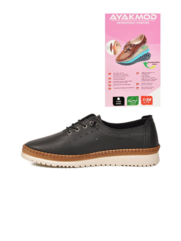 Ayakmod Siyah Ayakmod Hakiki Deri Ortopedik Kadın Casual Ayakkabı 508 Z