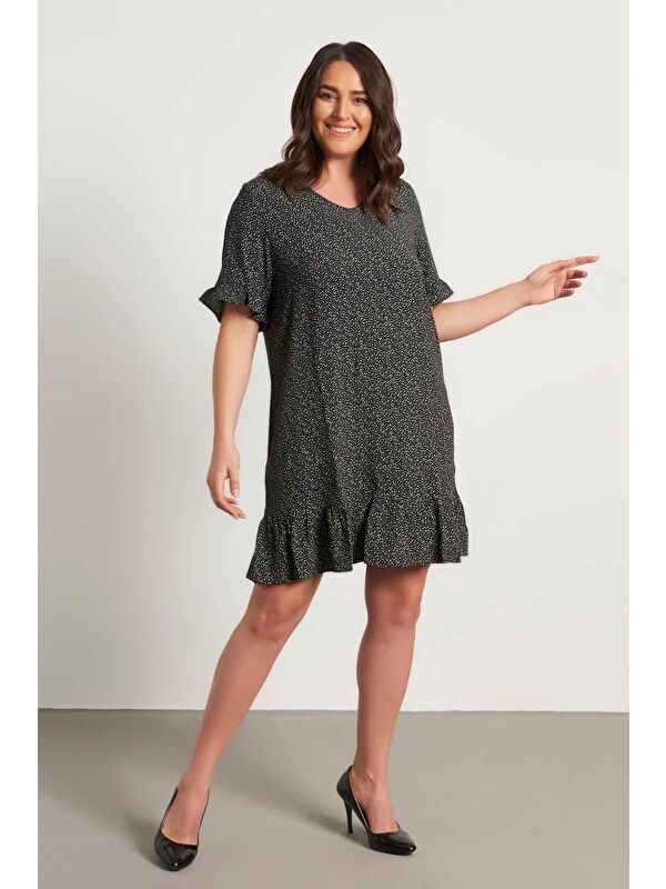 Mylinemoda Eteği Ve Kolları Fırfırlı Elbise