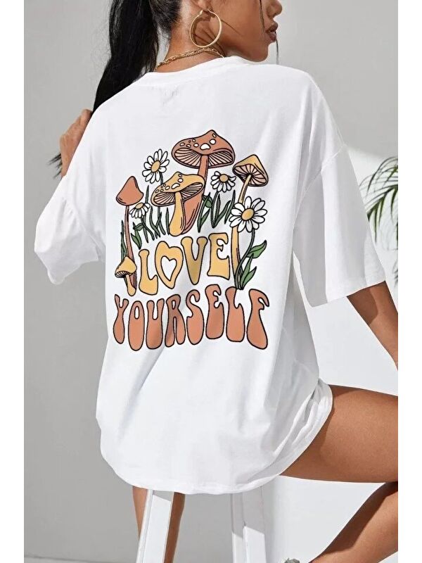 Jane's Unisex Baskılı Oversize T-Shirt - Beyaz