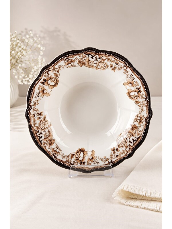 PORSER Porselen Velour Brown Fulya Bowl Kase 26cm Tekli
