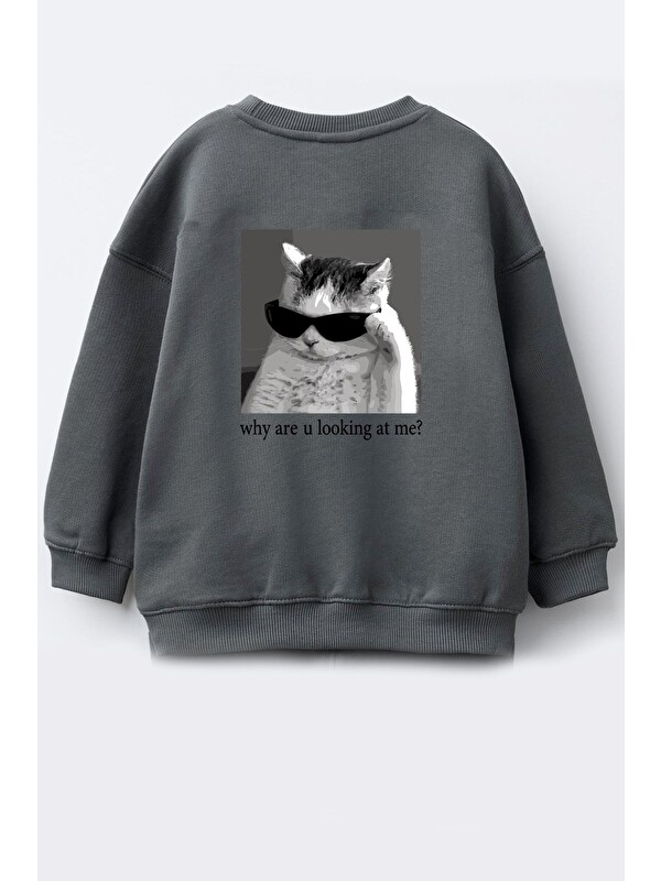 Monila Unisex Çocuk 3 İplik Kumaş  Pamuklu Sırt Baskılı Sweatshirt