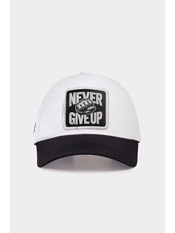 BlackBörk Six Never Give Up Logolu Siyah-Beyaz Beyzbol Şapka