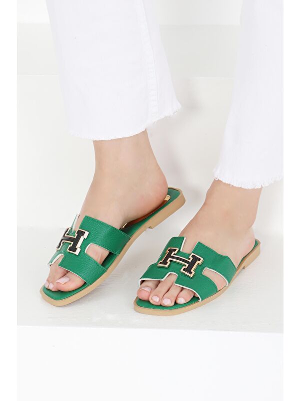 Kadın Yesil H Tokalı Terlik - 27407 - Görsel 5