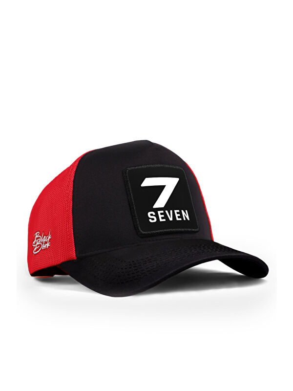 BlackBörk 7 Numara Logolu Siyah-Kırmızı Trucker Şapka