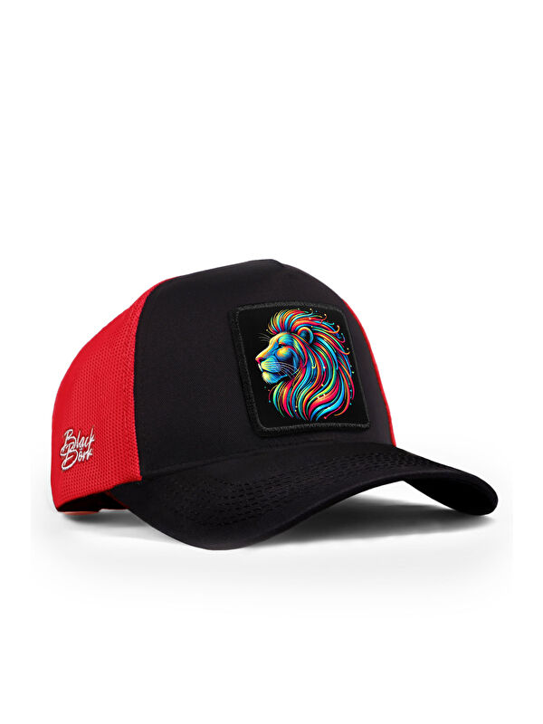 BlackBörk Aslan Logolu Siyah-Kırmızı Trucker Şapka