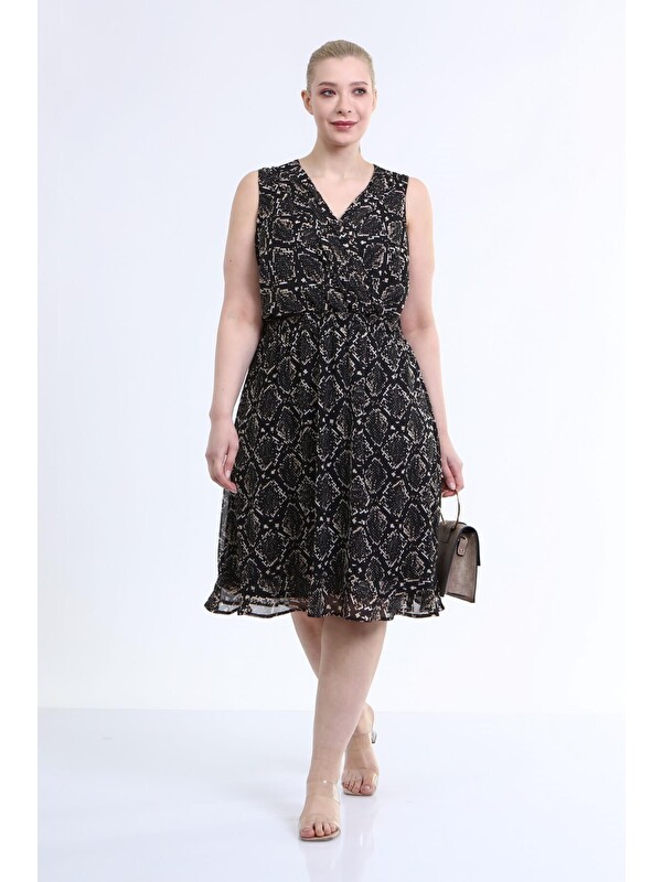 Mylinemoda Astarlı Kolsuz Şifon Elbise