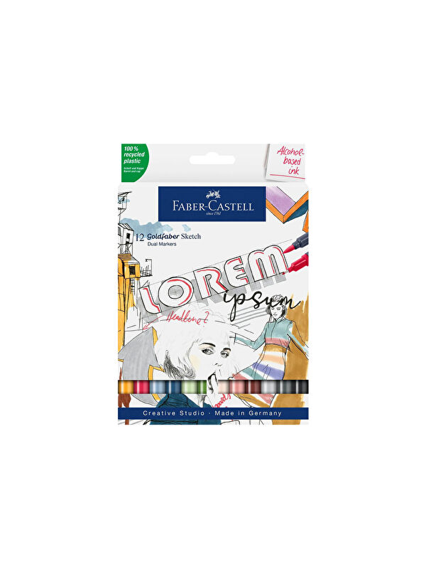 Faber-Castell Goldfaber Sketch Markör Seti, 12’li, Çift Uçlu, 0.6 mm Fineliner Uç, Geri Dönüştürülmüş Gövde